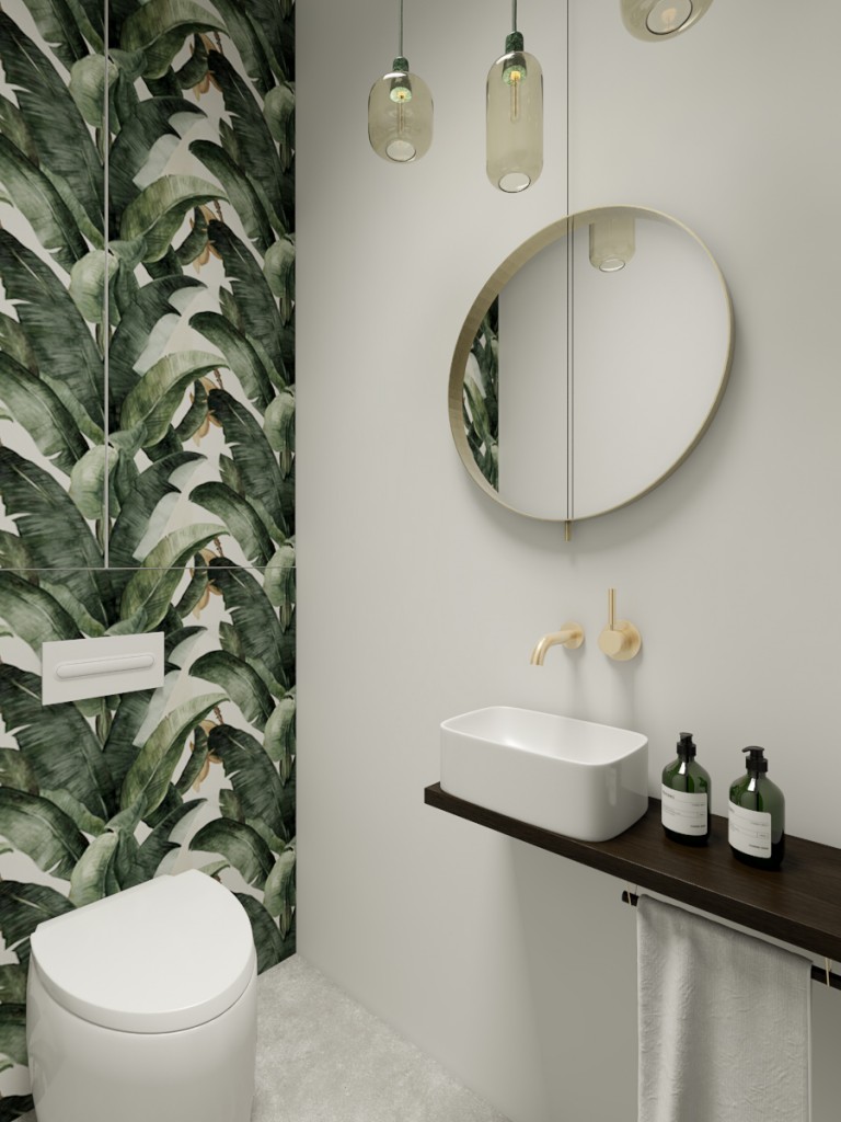 wc - przy sypialni fronty z tapetą